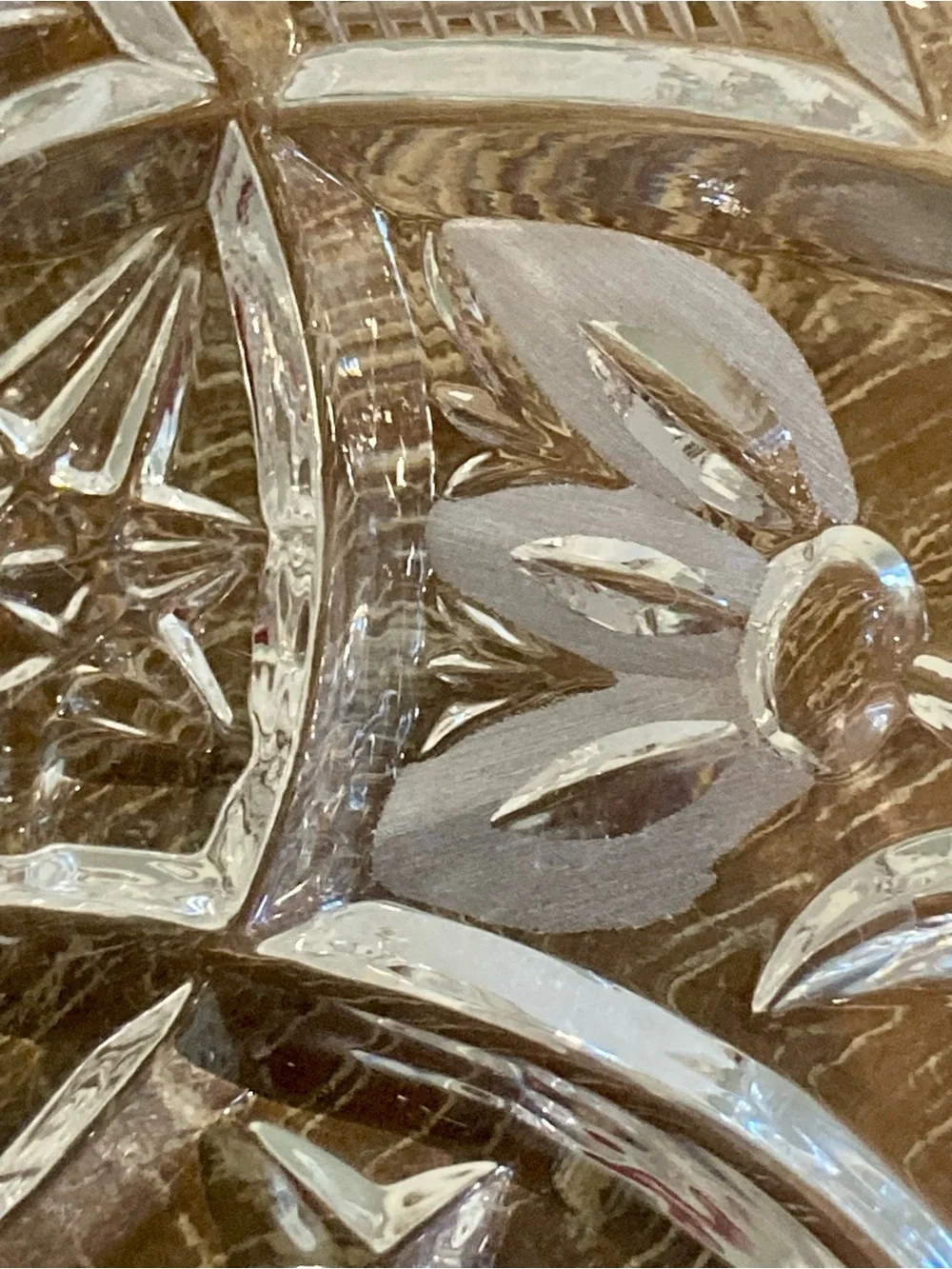 Cut Glass Floral Pattern With Sawtooth Edge 6”